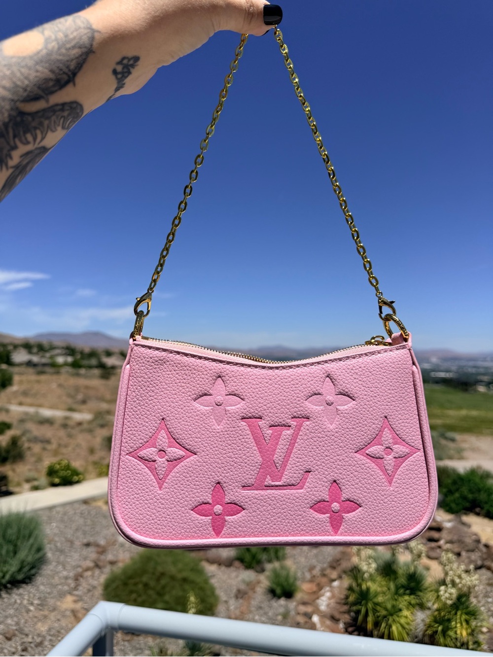 Inspired Pink Monogram Chain Pouch Shoulder Bag